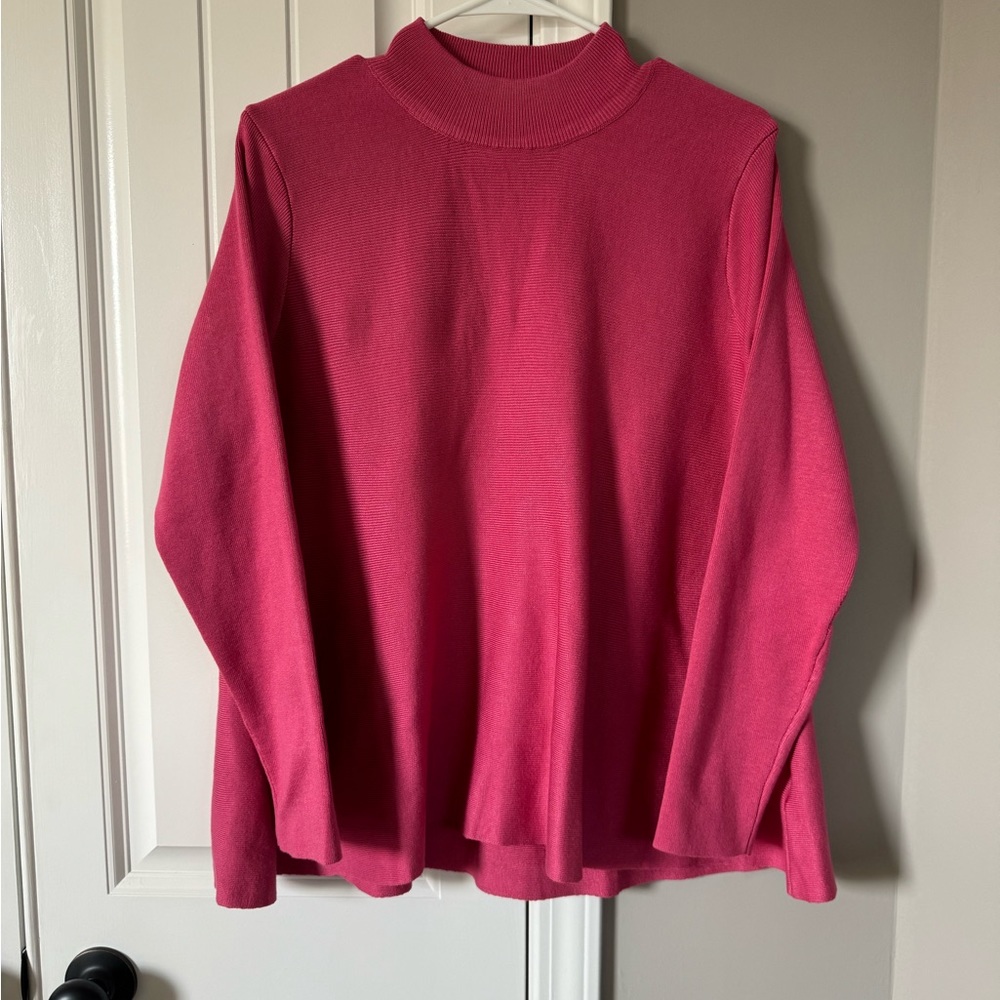 Deep Pink Mock Neck Ribbed Sweater